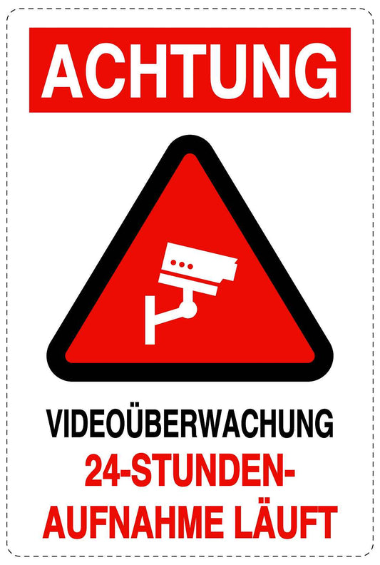Betreten verboten - Video überwacht "Achtung Videoüberwachung 24-Stunden-Aufnahme läuft" 10-40 cm LO-RESTRICT-2040