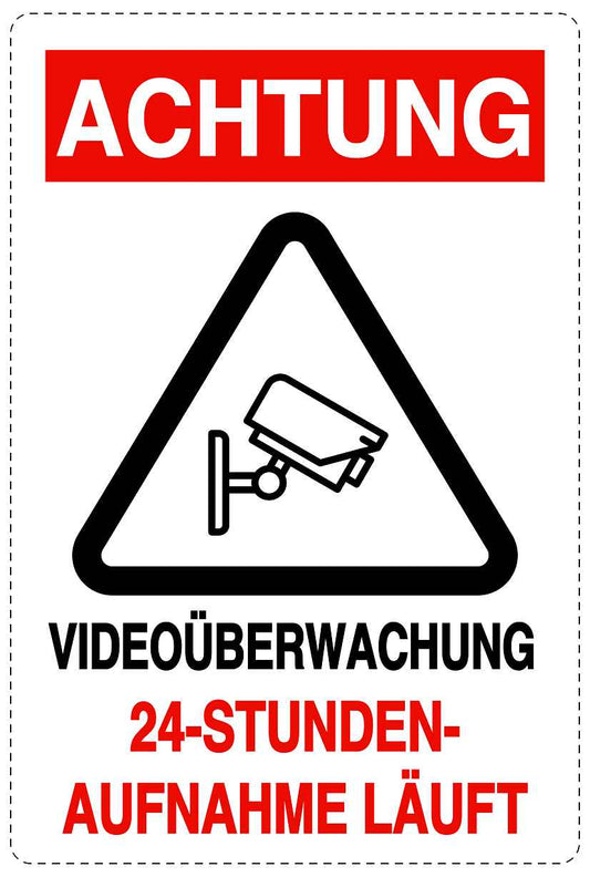 Betreten verboten - Video überwacht "Achtung Videoüberwachung 24-Stunden-Aufnahme läuft" 10-40 cm LO-RESTRICT-2090