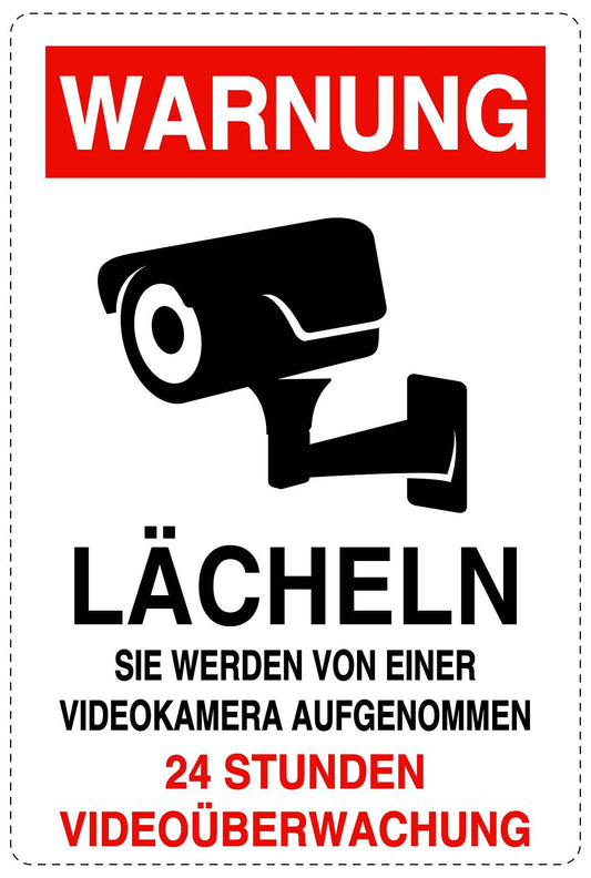 Betreten verboten - Video überwacht "Warnung Lächeln Sie werden von einer Videokamera aufgenommen" 10-40 cm LO-RESTRICT-2300