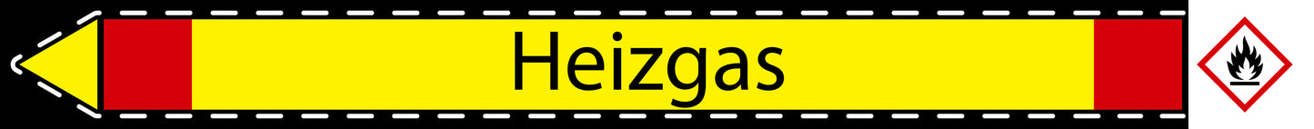 10x Rohrleitungskennzeichnung "Heizgas" Brennbare Gase LO-Rohrleitung-41900