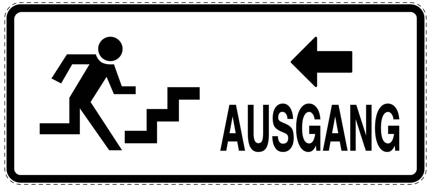 Ausgang Notausgang Aufkleber "Ausgang links - Vorsicht Stufen" 10-60 cm LO-SIE-1060-0
