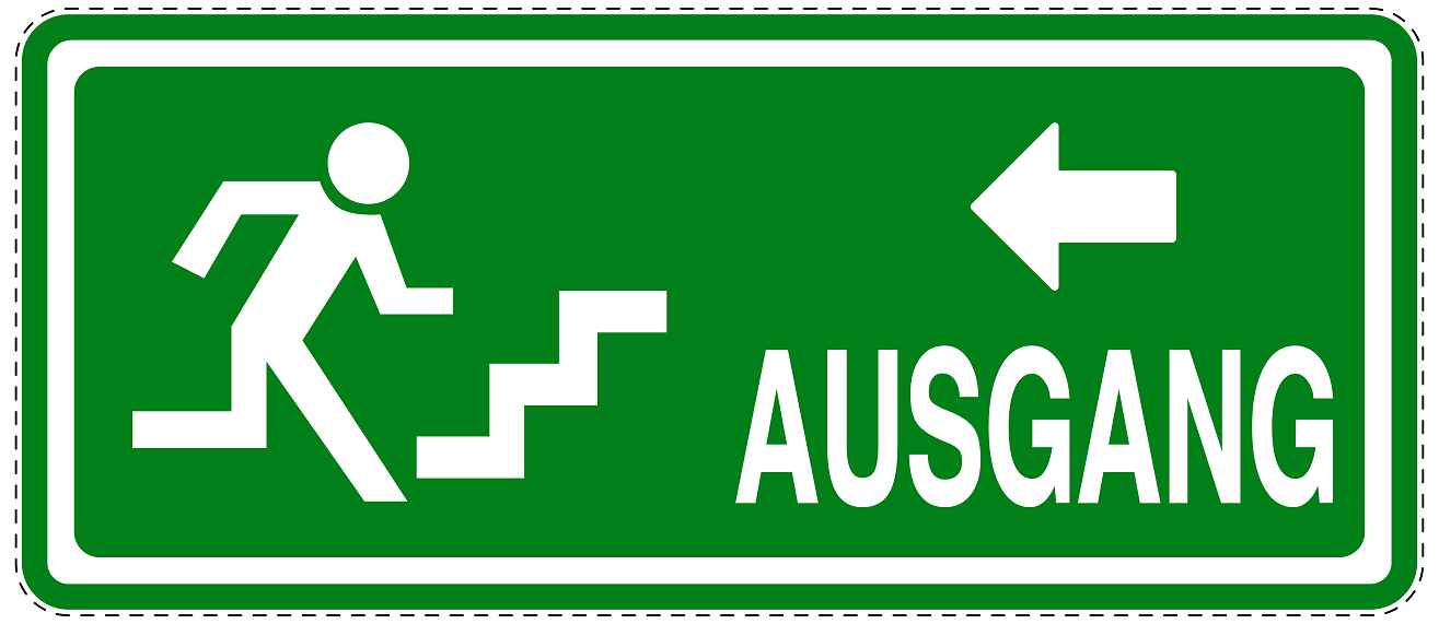 Ausgang Notausgang Aufkleber "Ausgang links - Vorsicht Stufen" 10-60 cm LO-SIE-1060-54