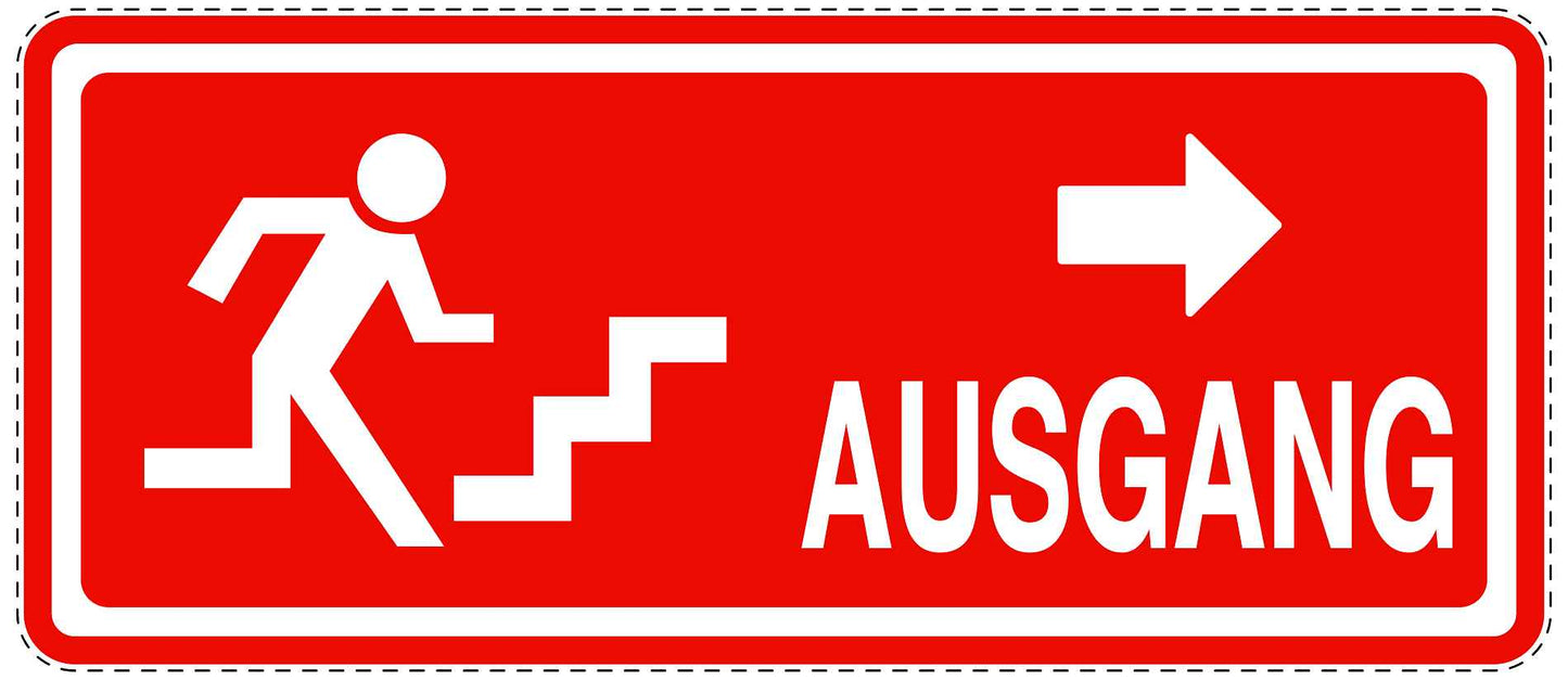 Ausgang Notausgang Aufkleber "Ausgang rechts - Vorsicht Stufe" 10-60 cm LO-SIE-1070-14