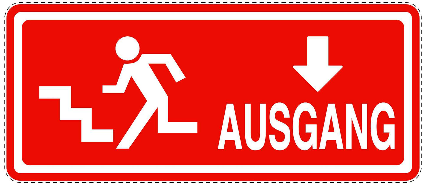 Ausgang Notausgang Aufkleber "Ausgang unten - Vorsicht Stufe" 10-60 cm LO-SIE-1090-14
