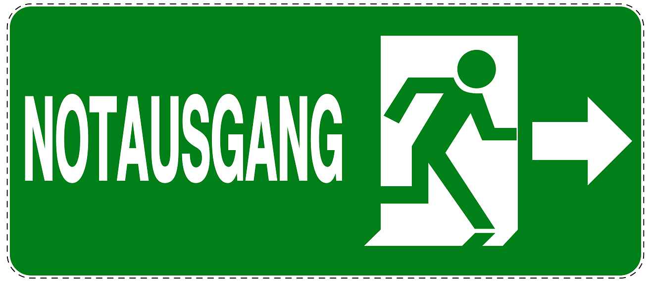 Ausgang Notausgang Aufkleber "NOTAUSGANG RECHTS" 10-60 cm LO-SIE-1120-54