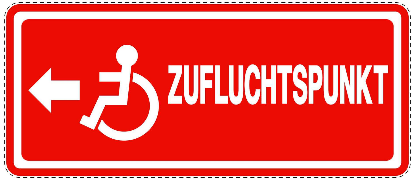Ausgang Notausgang Aufkleber "Zufluchtspunkt links- Rollstuhlfahrer" 10-60 cm LO-SIE-1150-14