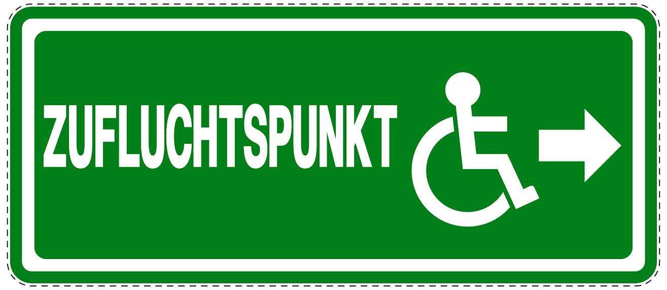 Ausgang Notausgang Aufkleber "ZUFLUCHTSPUNKT RECHTS - ROLLSTUHL" 10-60 cm LO-SIE-1160-54