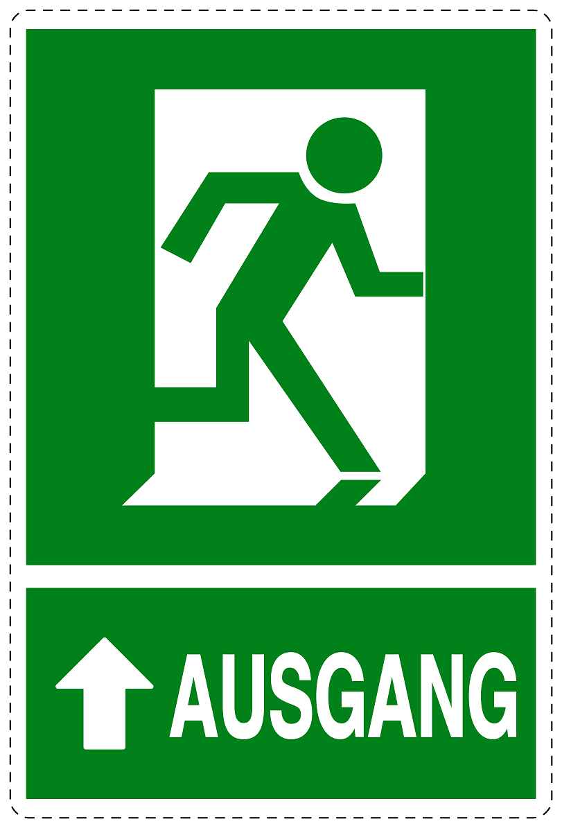 Ausgang Notausgang Aufkleber "Ausgang grade aus" 10-40 cm LO-SIE-2040-54