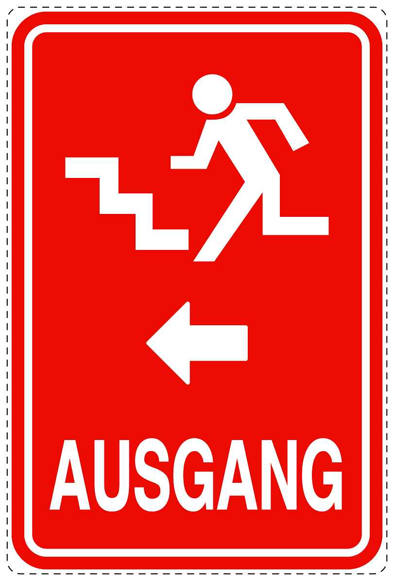 Ausgang Notausgang Aufkleber "Ausgang links - Vorsicht Stufe" 10-40 cm LO-SIE-2060-14