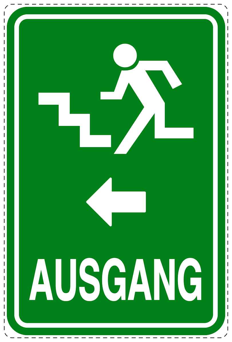 Ausgang Notausgang Aufkleber "Ausgang links - Vorsicht Stufe" 10-40 cm LO-SIE-2060-54