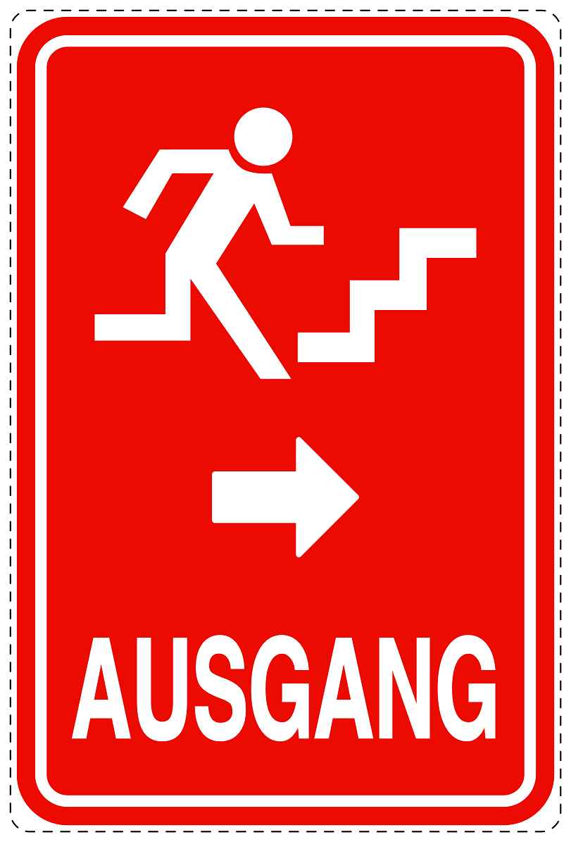 Ausgang Notausgang Aufkleber "Ausgang rechts - Vorsicht Stufe" 10-40 cm LO-SIE-2070-14