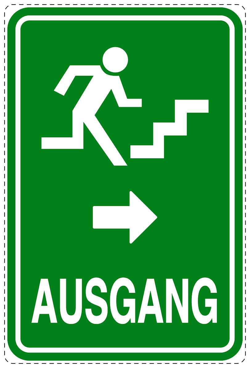 Ausgang Notausgang Aufkleber "Ausgang rechts - Vorsicht Stufe" 10-40 cm LO-SIE-2070-54