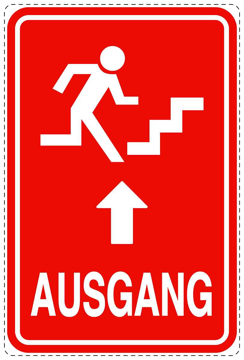 Ausgang Notausgang Aufkleber "Ausgang oben - Vorsicht Stufe" 10-40 cm LO-SIE-2080-14