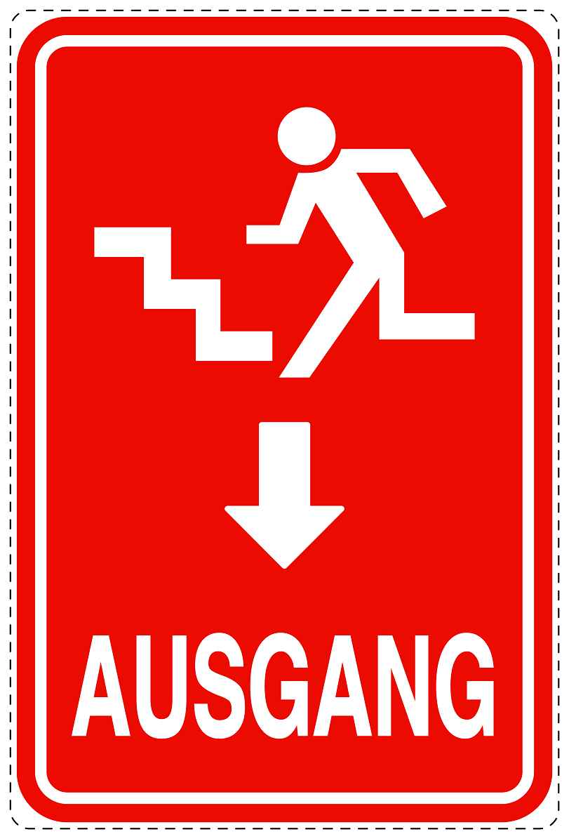 Ausgang Notausgang Aufkleber "Ausgang unten - Vorsicht Stufe" 10-40 cm LO-SIE-2090-14