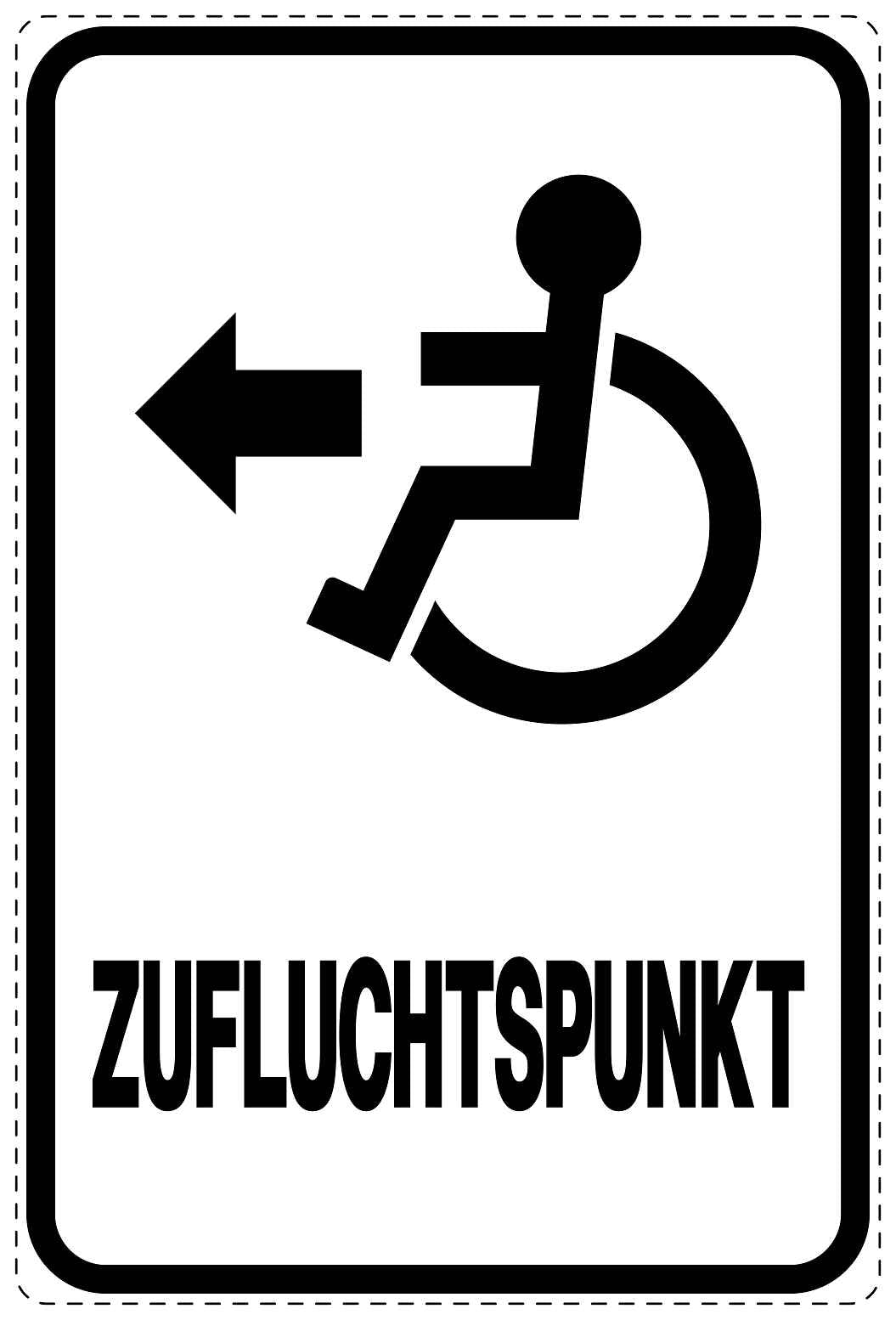 Ausgang Notausgang Aufkleber "Zufluchtspunkt links - Rollstuhl" 10-40 cm LO-SIE-2150-0