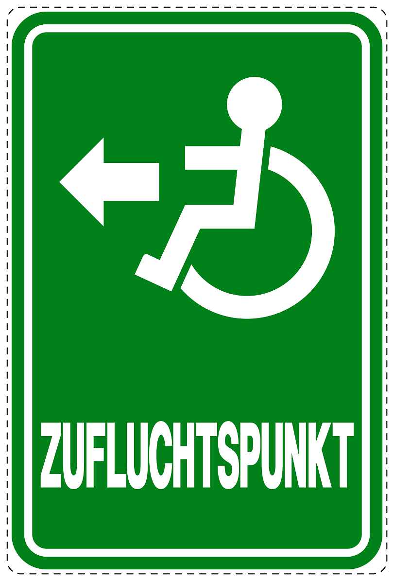 Ausgang Notausgang Aufkleber "Zufluchtspunkt - Rollstuhl links" 10-40 cm LO-SIE-2150-54