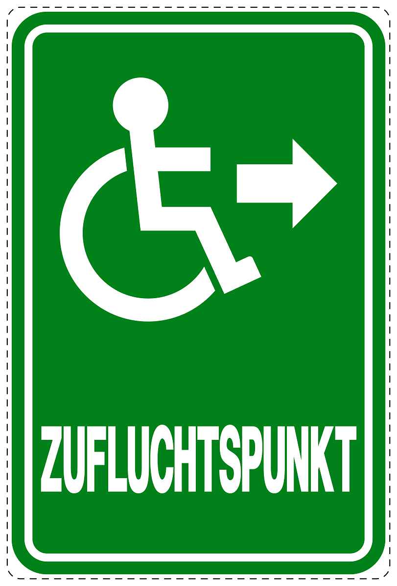 Ausgang Notausgang Aufkleber "Zufluchtspunkt - Rollstuhl rechts" 10-40 cm LO-SIE-2160-54