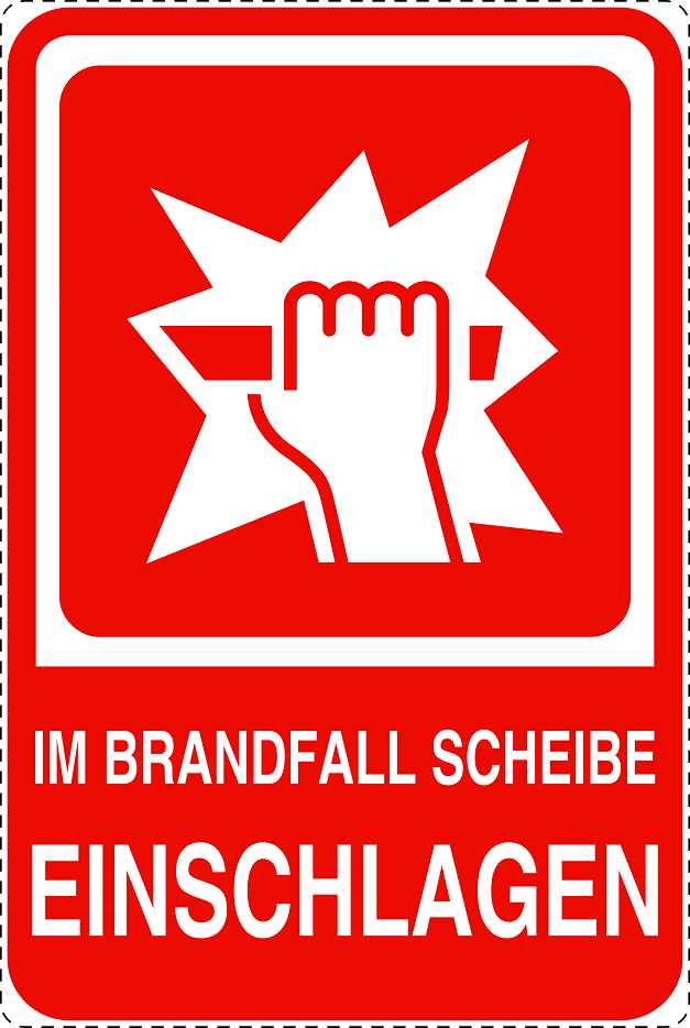 Feuerlöscher Aufkleber "Im Brandfall Scheibe einschlagen" 10-40 cm LO-SIF-2040-14