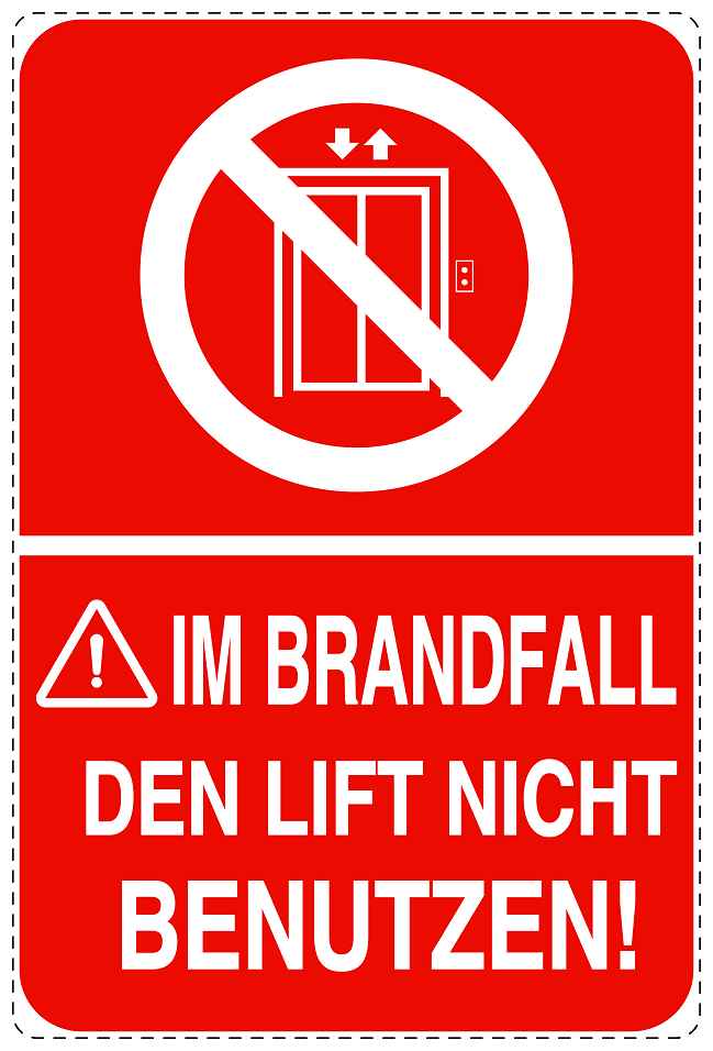 Feuerlöscher Aufkleber "Im Brandfall den Lift nicht benutzen" 10-40 cm LO-SIF-2080-14