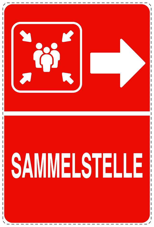 Feuerlöscher Aufkleber "Sammelstelle in Pfeilrichtung" 10-40 cm LO-SIF-2480-14