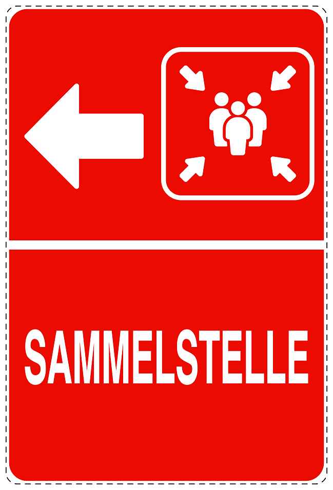 Feuerlöscher Aufkleber "Sammelstelle in Pfeilrichtung" 10-40 cm LO-SIF-2490-14