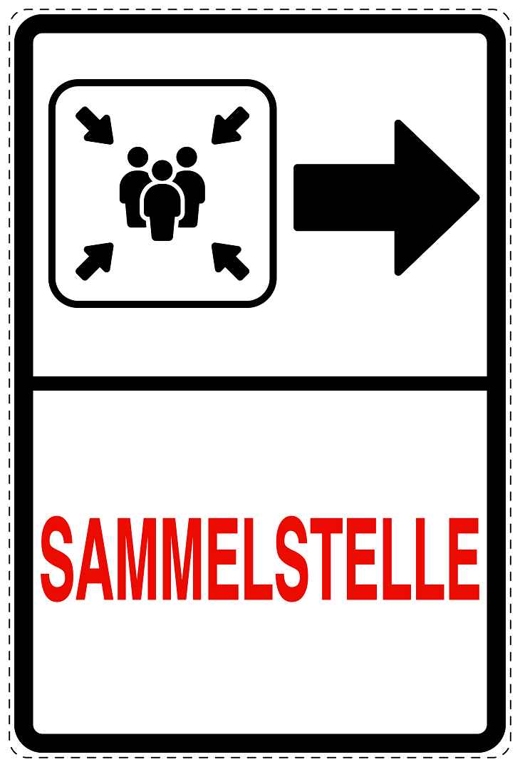 Feuer- Rettungsaufkleber "Sammelstelle in Pfeilrichtung" 10-40 cm LO-SIF-2520-0
