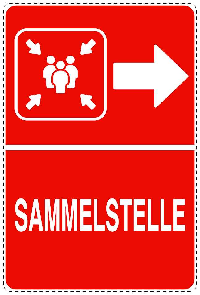 Feuerlöscher Aufkleber "Sammelstelle in Pfeilrichtung" 10-40 cm LO-SIF-2520-14