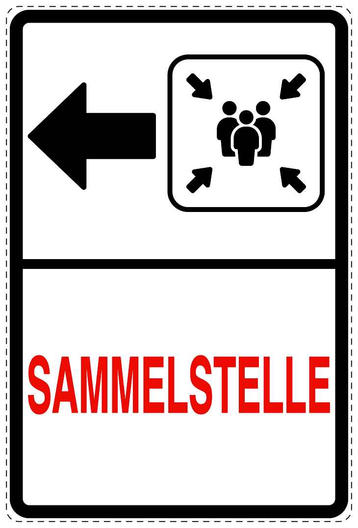 Feuer- Rettungsaufkleber "Sammelstelle in Pfeilrichtung" 10-40 cm LO-SIF-2530-0
