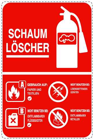 Feuerlöscher Aufkleber "Schaum Löscher - Instruktionen" 10-40 cm LO-SIF-2990-14