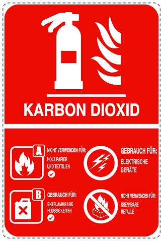 Feuerlöscher Aufkleber "Karbon Dioxid - Instruktionen" 10-40 cm LO-SIF-4000-14