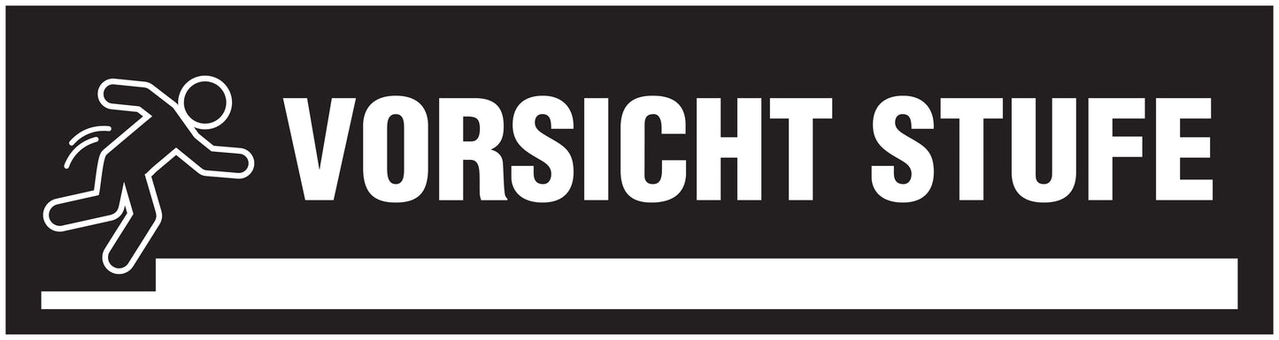 "Vorsicht Stufe" Aufkleber 20-80 cm aus PVC Plastik, LO-STUFE-17000-45x12-88-0