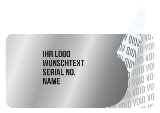 100 Void-Aufkleber, Garantiesiegel, Sicherheitsetikett 20x10mm silber-glänzend bedruckt mit Ihrem Wunschtext von EtikettenStar GmbH
