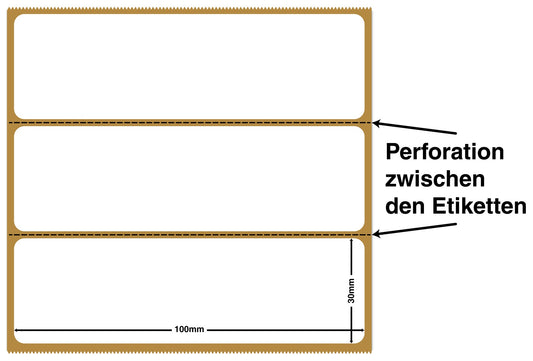 1000 Thermodirekt Etiketten Papier, 100 x 30 mm weiß selbstklebend ES-TD100x30-0