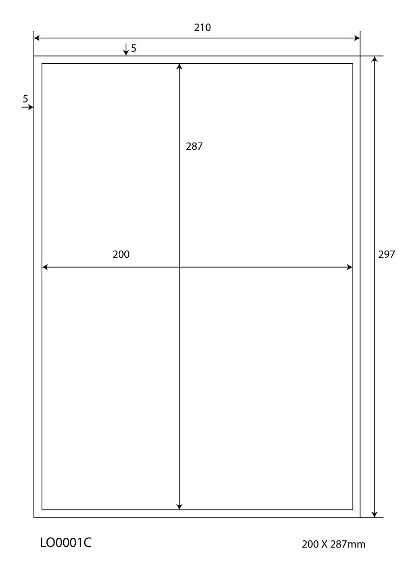 100 farbige Universaletiketten 200x287mm, auf 100 Din A4 Bogen, matt, selbstklebend LO-0001-C-70