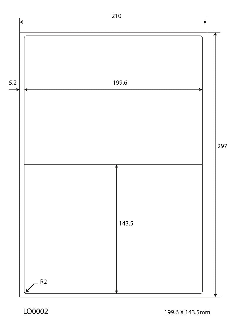 200 Universaletiketten 199.6x143.5mm, auf 100 Din A4 Bogen, matt, schwach klebend LO-0002-60-S