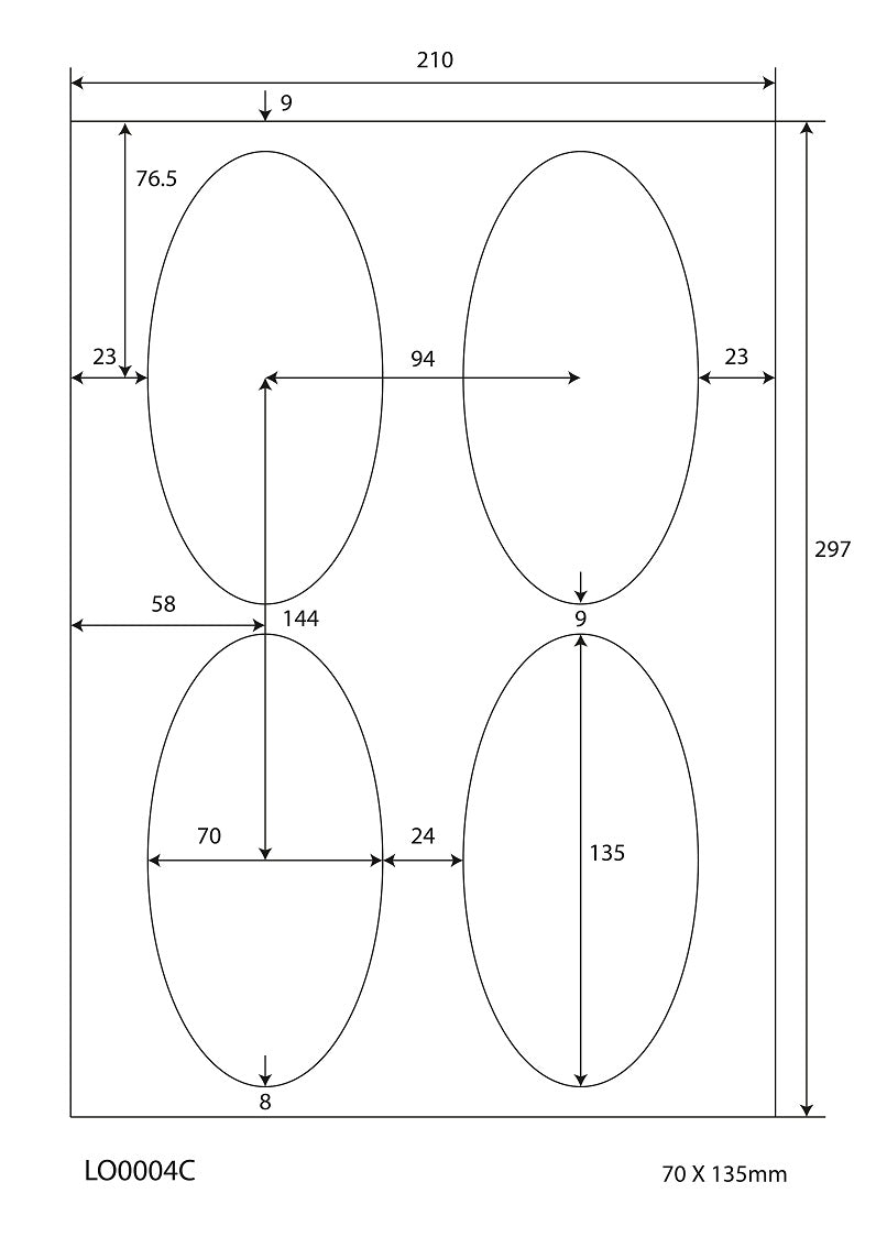 400 Universaletiketten 70x135mm, auf 100 Din A4 Bogen, glänzend, selbstklebend LO-0004-C-80