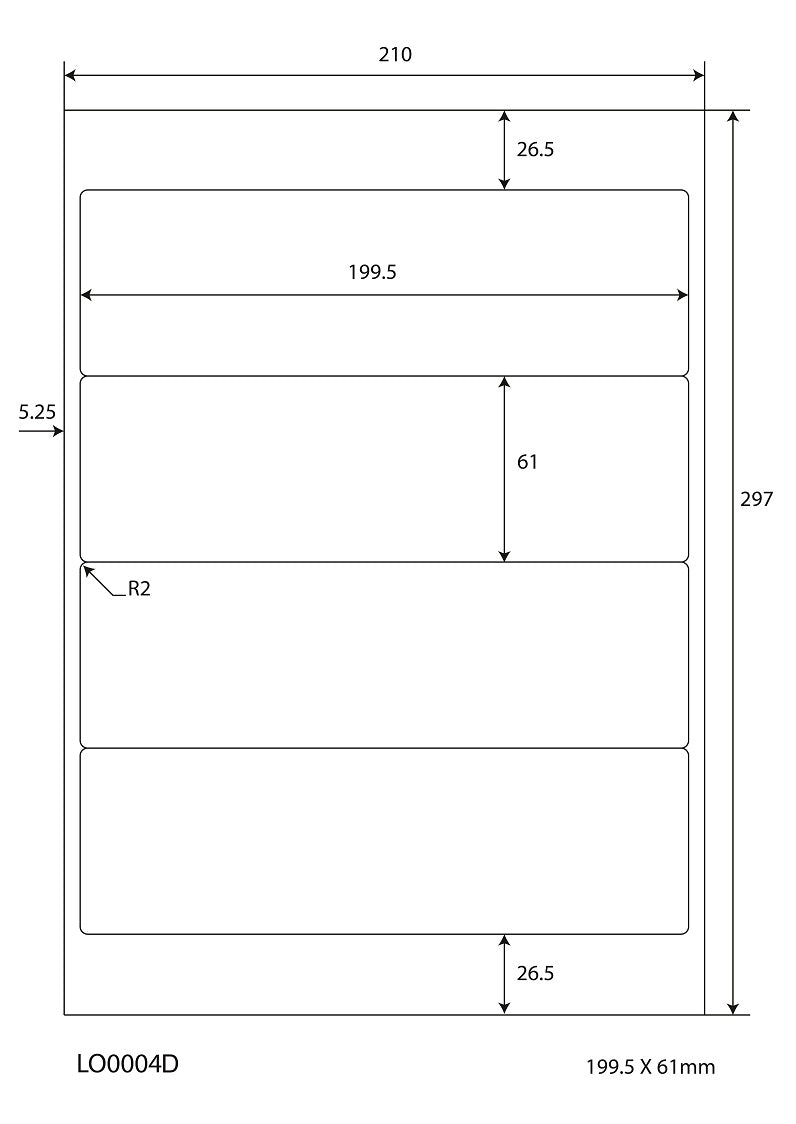 400 farbige Universaletiketten 199,5x61mm, auf 100 Din A4 Bogen, matt, selbstklebend LO-0004-D-70