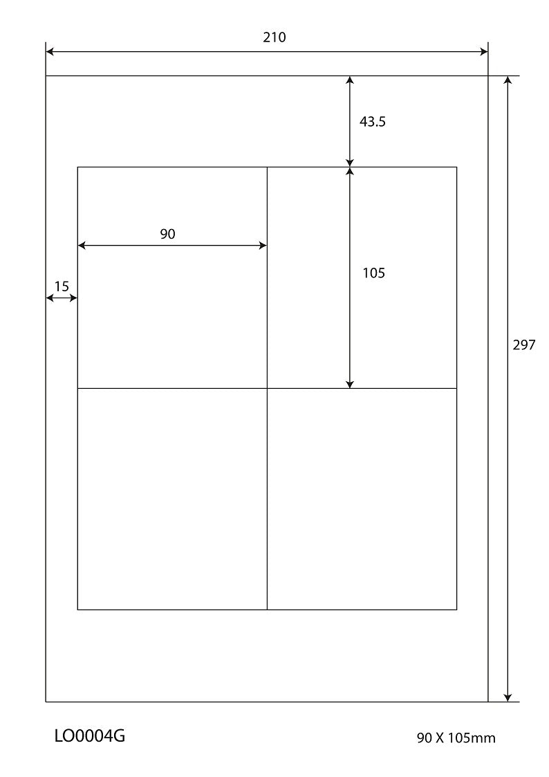 400 Universaletiketten 90x105mm, auf 100 Din A4 Bogen, glänzend, selbstklebend LO-0004-G-80