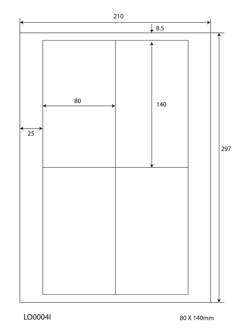 400 farbige Universaletiketten 80x140mm, auf 100 Din A4 Bogen, matt, selbstklebend LO-0004-I-70