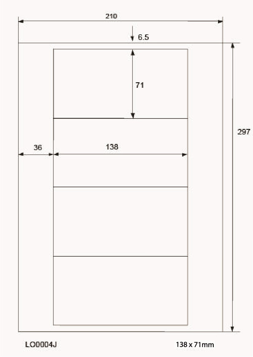 400 Universaletiketten 138x71mm, auf 100 Din A4 Bogen, matt, selbstklebend LO-0004-J-70