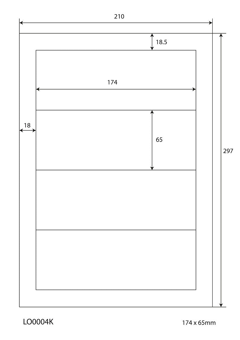 400 Universaletiketten 174x65mm, auf 100 Din A4 Bogen, glänzend, selbstklebend LO-0004-K-80