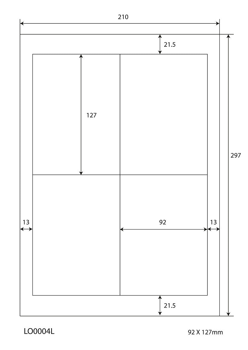 400 farbige Universaletiketten 92x127mm, auf 100 Din A4 Bogen, matt, selbstklebend LO-0004-L-70