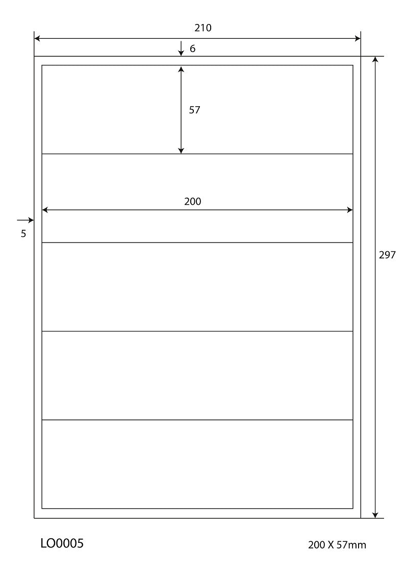 500 farbige Universaletiketten 200x57mm, auf 100 Din A4 Bogen, matt, selbstklebend LO-0005-70