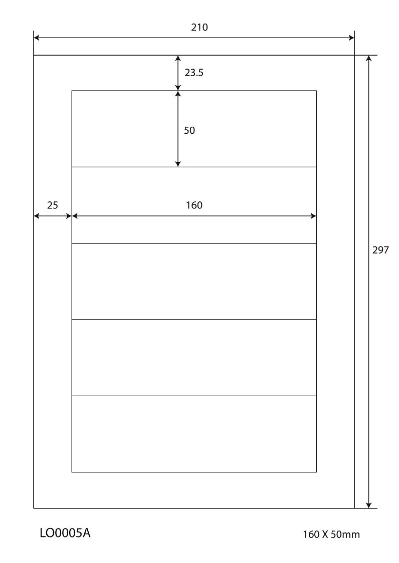 500 Universaletiketten 160x50mm, auf 100 Din A4 Bogen, glänzend, selbstklebend LO-0005-A-80