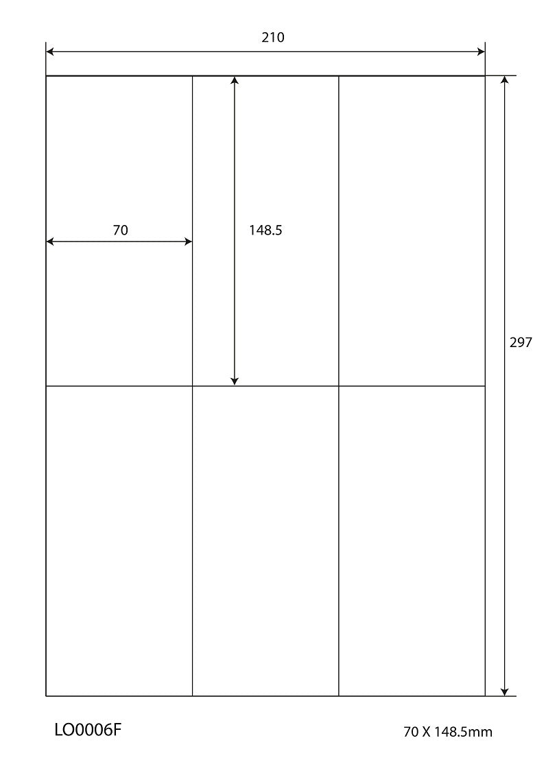 600 farbige Universaletiketten 70x148,5mm, auf 100 Din A4 Bogen, matt, selbstklebend LO-0006-F-70