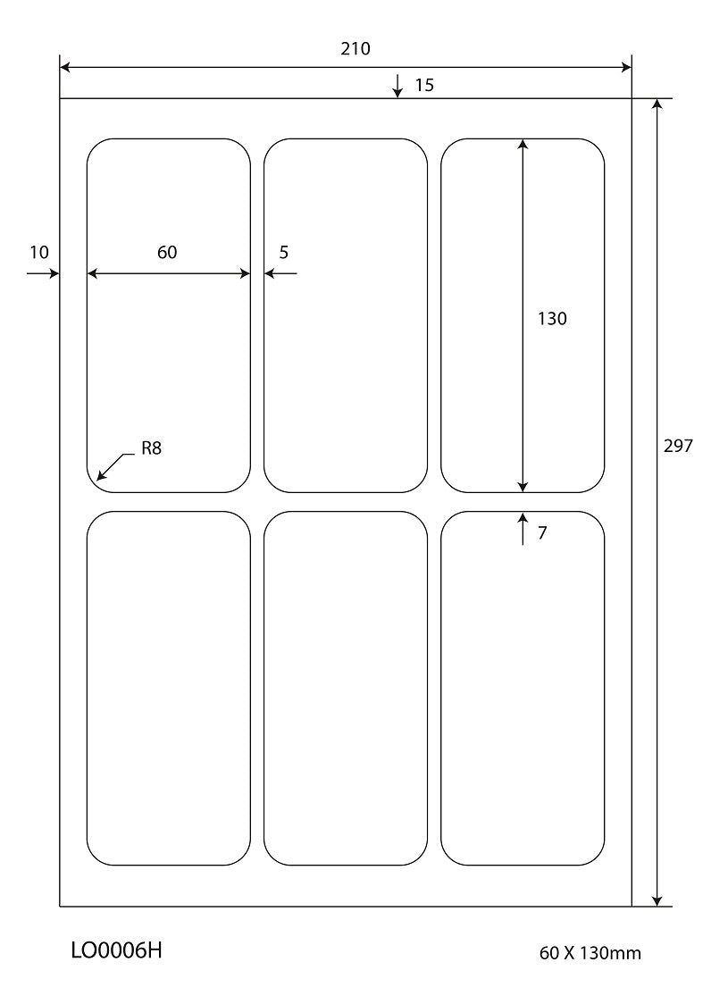 600 Universaletiketten 60x130mm, auf 100 Din A4 Bogen, glänzend, selbstklebend LO-0006-H-80