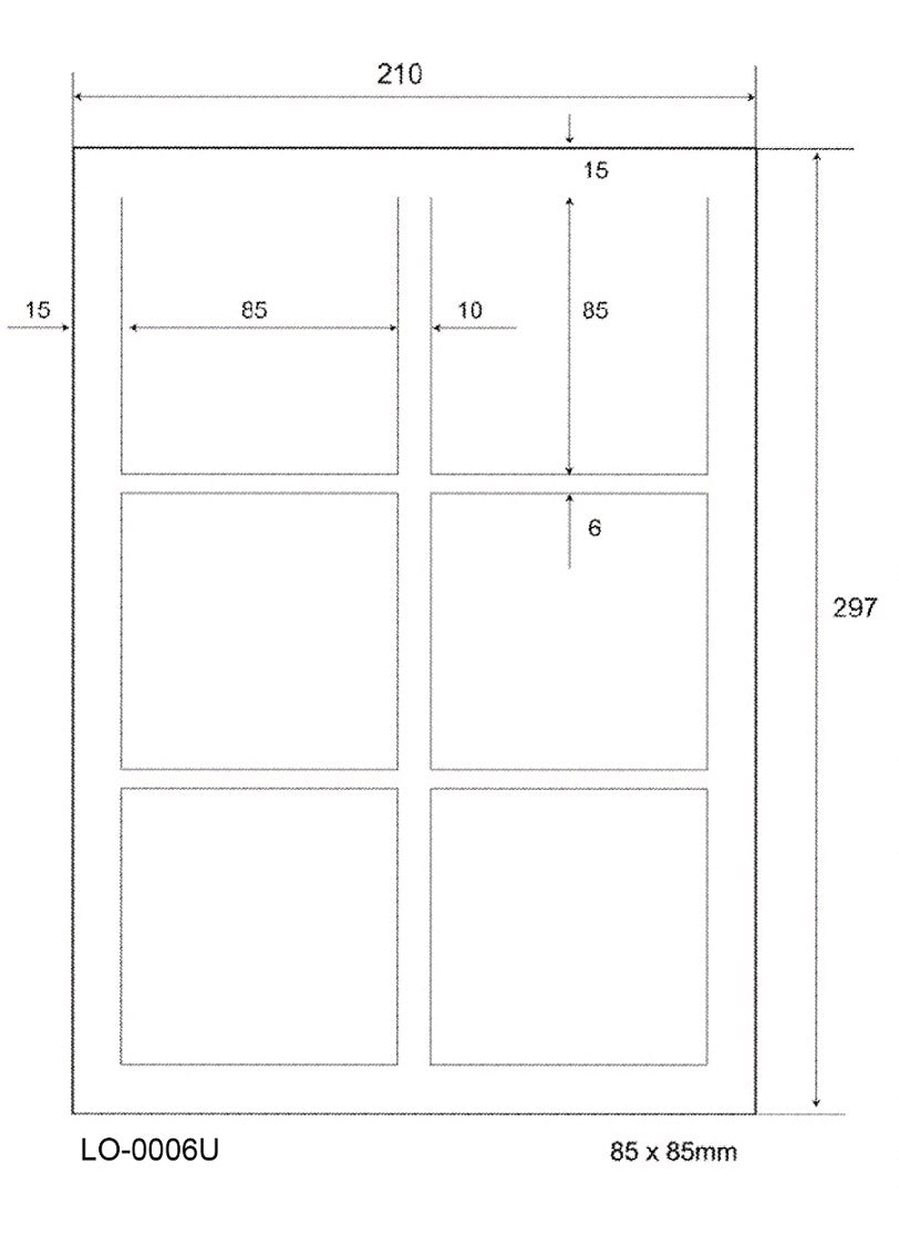 600 Universaletiketten 85x85mm, auf 100 Din A4 Bogen, matt, selbstklebend LO-0006-U-70