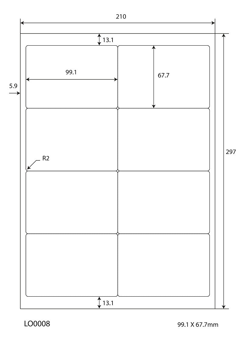 800 Universaletiketten 99.1x67.7mm, auf 100 Din A4 Bogen, matt, schwach klebend LO-0008-60-S