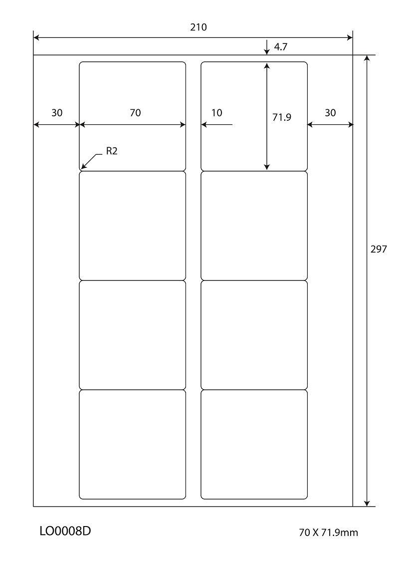 800 Universaletiketten 70x71,9mm, auf 100 Din A4 Bogen, glänzend, selbstklebend LO-0008-D-80