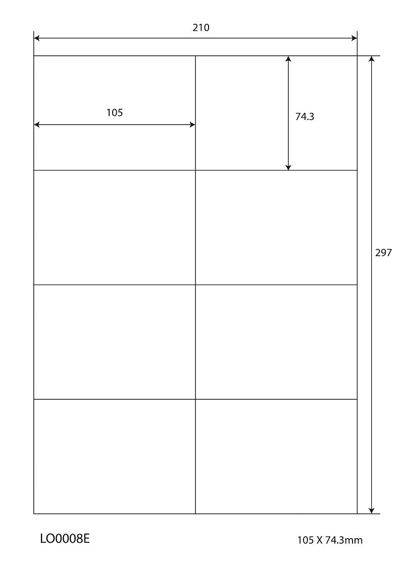 800 Universaletiketten 105x74,3mm, auf 100 Din A4 Bogen, matt, selbstklebend LO-0008-E-70
